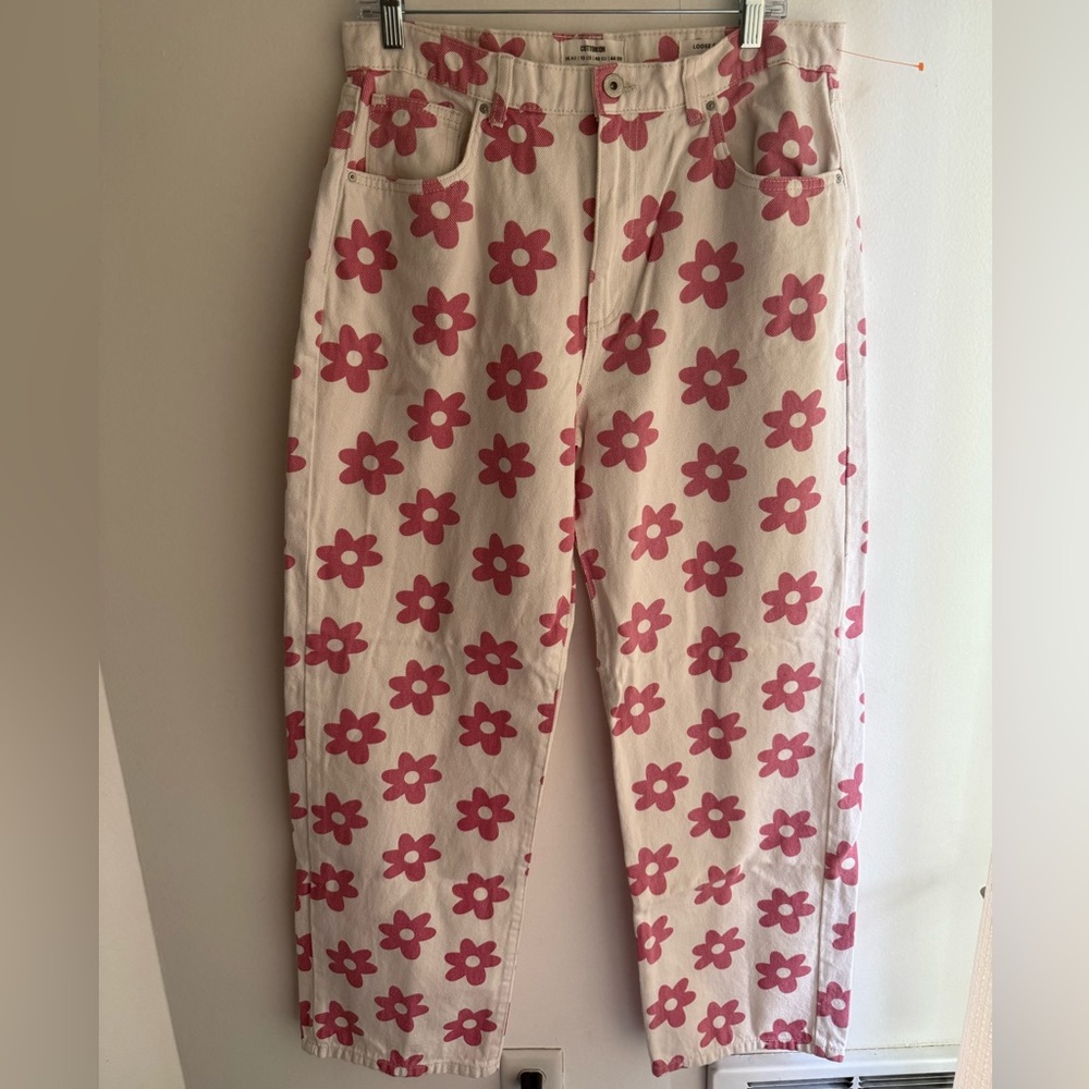 Cotton On Floral Straight Leg Jeans • Pink/White • Size 10 NWT Sold Out